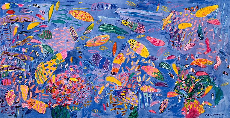 <p><em><strong>Azure reef 1</strong></em>, 1991, oil and acrylic on canvas, 102 x 198cm</p>