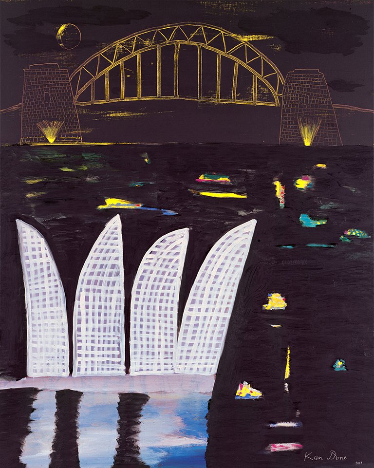 <p><em><strong>Night bridge and Opera House</strong></em>, 2004, acrylic on canvas, 150 x 120 cm</p>
